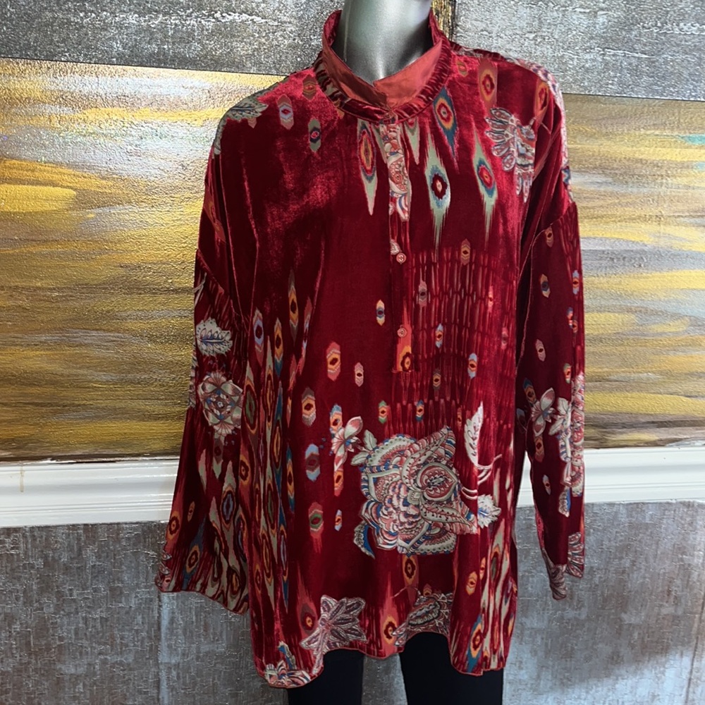 Johnny Was Silk Velvet Feather Burnout Mara Blouse Top Shirt  XXL MSRP $310 New - Picture 6 of 14